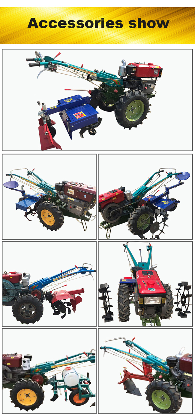 8-25 Hp Diesel Walk Tractor Small Farm Equipment With Planter Plough Ridger Trailer